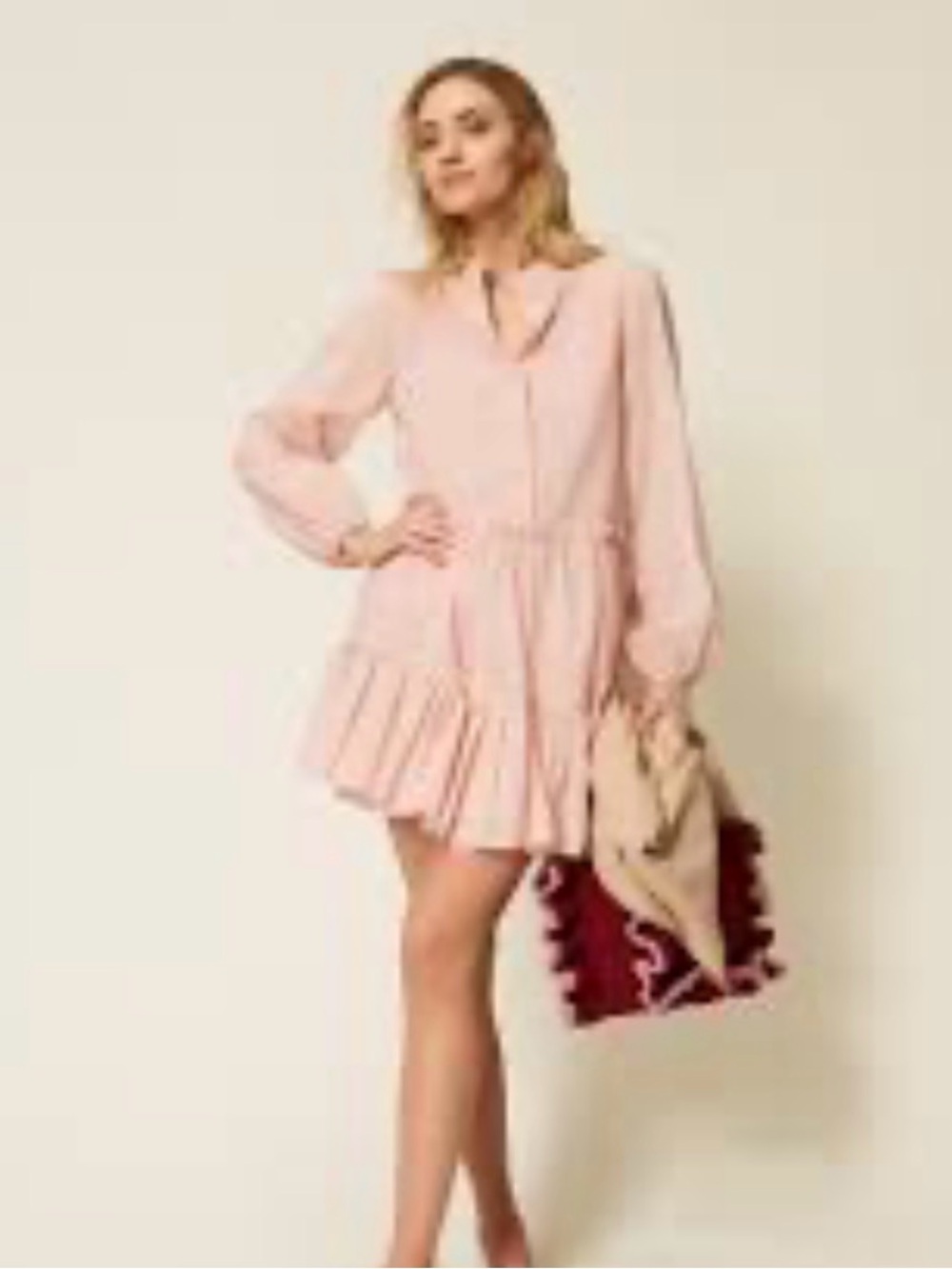 NWT WBQ We Beautiful Queen Dress Pink Long Sleeve Mini Gathered Waist Flowy